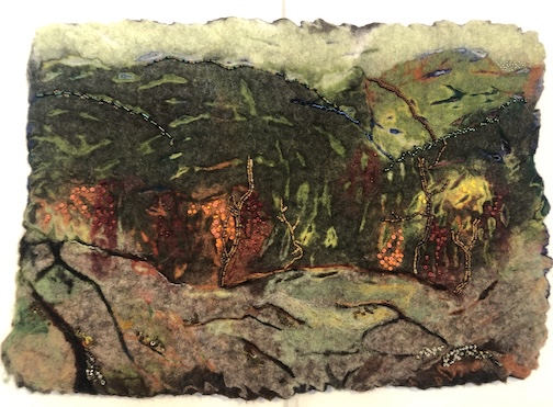 Early Autumn, carved felt, beads, and embroidery by Marlys Johnson.