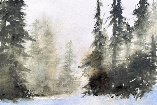 Mornng Walk, watercolor, by Bill Beaupre.