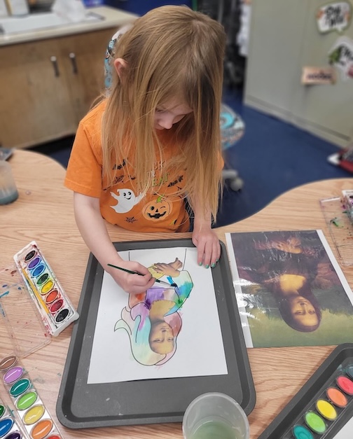 Painting Leonardo DeVinci at Birch Grove Community School.