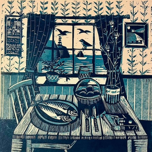 Fisherman's cottage, print, by Cath Deeson.