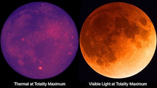 Hot spots on the moon during the lunar eclipse (left) were taken by Wah, a Canadian amateur astronomer.