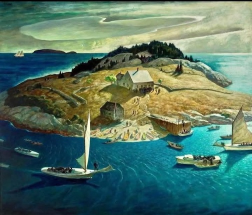 Island Funeral,” 1939 egg tempera and oil on hardboard by W C Weth, father of Andrew Wyeth.