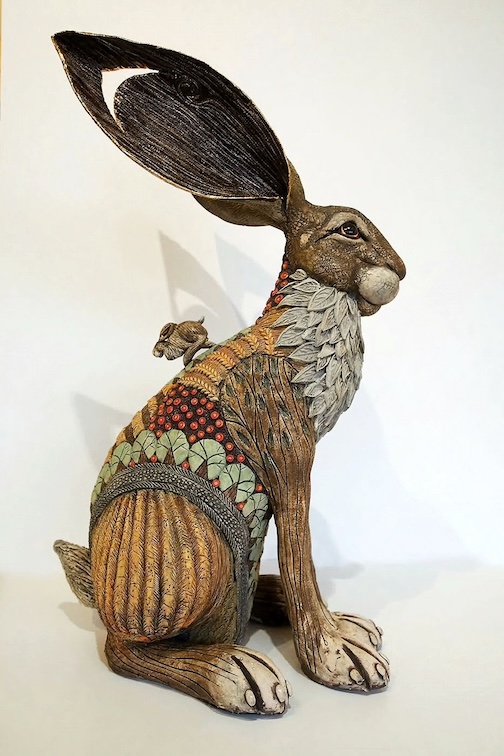 Mountain hare, clay, by Gin Durham.
