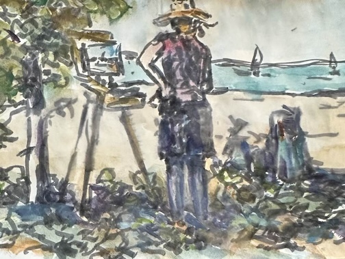 Plein air in the morning, watercolor, by Sue Pavlatos.