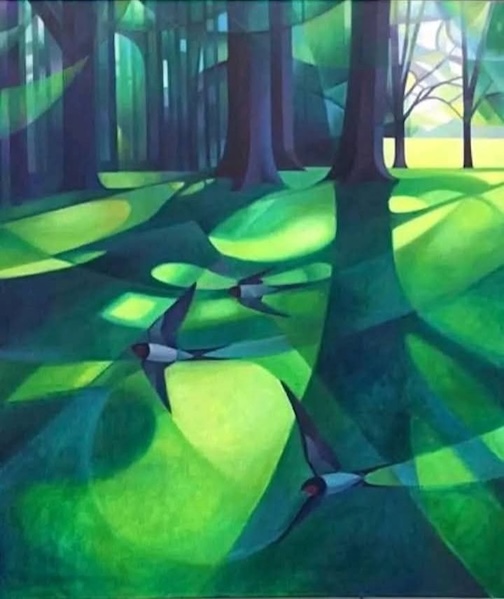 Spring Shadows and Swallows, oil, by Alison Ingram.