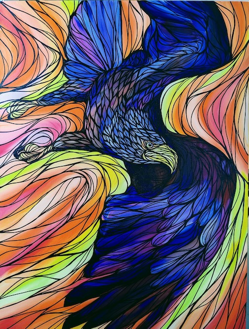 Eagle, acrylic, by Amber Burns is at the Heritage Post.