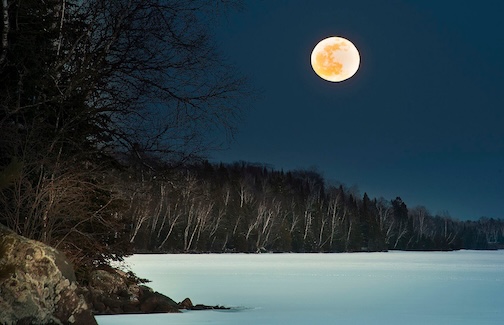 Moon over a forzen lake in March by Carl Anderson.