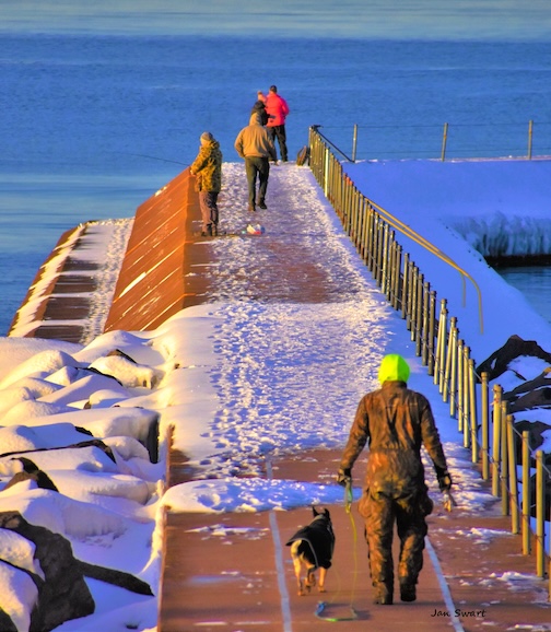 Morning on the Two Harbors, MN breakwall, by Jan Swart.