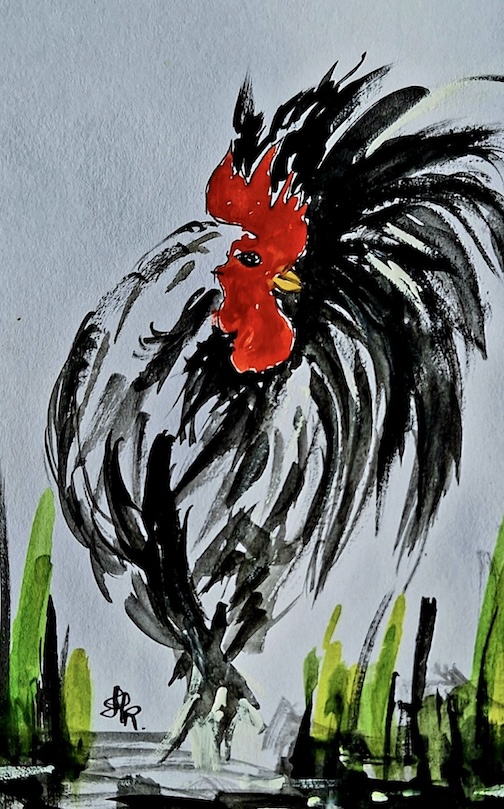 The rooster, watercolor, by Antonio Hernandez Raya jpg.
