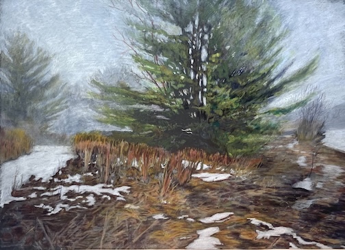 Winter Fog, colored pencil, by James Herold. He is exhibiting at Tettegouche this month.