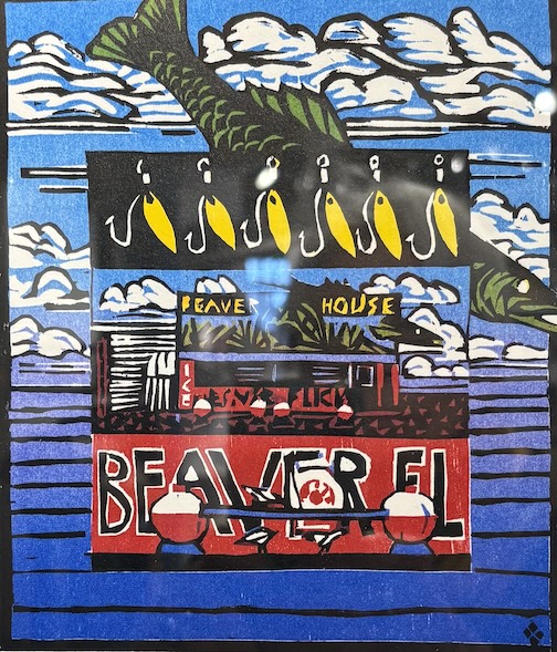Remebering when the Fishing Opener meant a trip to the Bever House for sutom-made tacke,print, by Betsy Bowen.