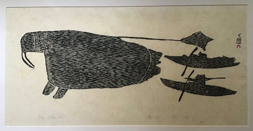 Walrus Hunt 1964 stone cut by Inuk artist Parr,1893-1969.