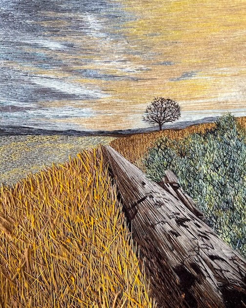 Beach Sunrise, hand embroidery by Deborah Zibrik.