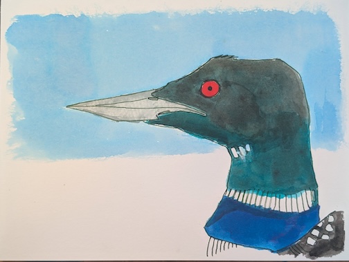 Loon, ink andwatercolor by Ralph Keating.