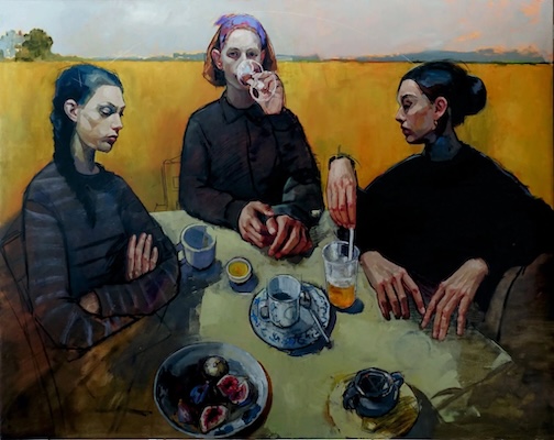 Lunch under a fig tree, oil, by Carmen Mansilla.