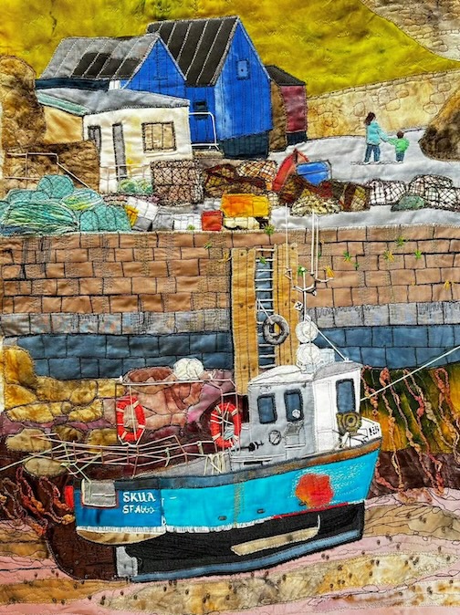 Skua, St. Abbs, textile and stitch painting, Pat Beveridge.