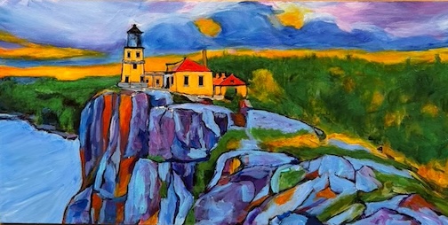 Split Rock, acrylic, by Arlee Wilkes, is one of the works on display.