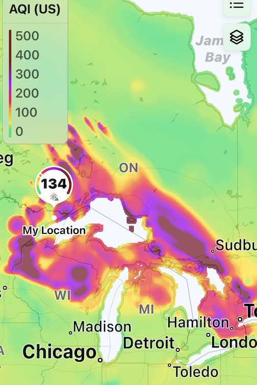 Smoke map in the Lake Superior region on Wednesday, July 15.