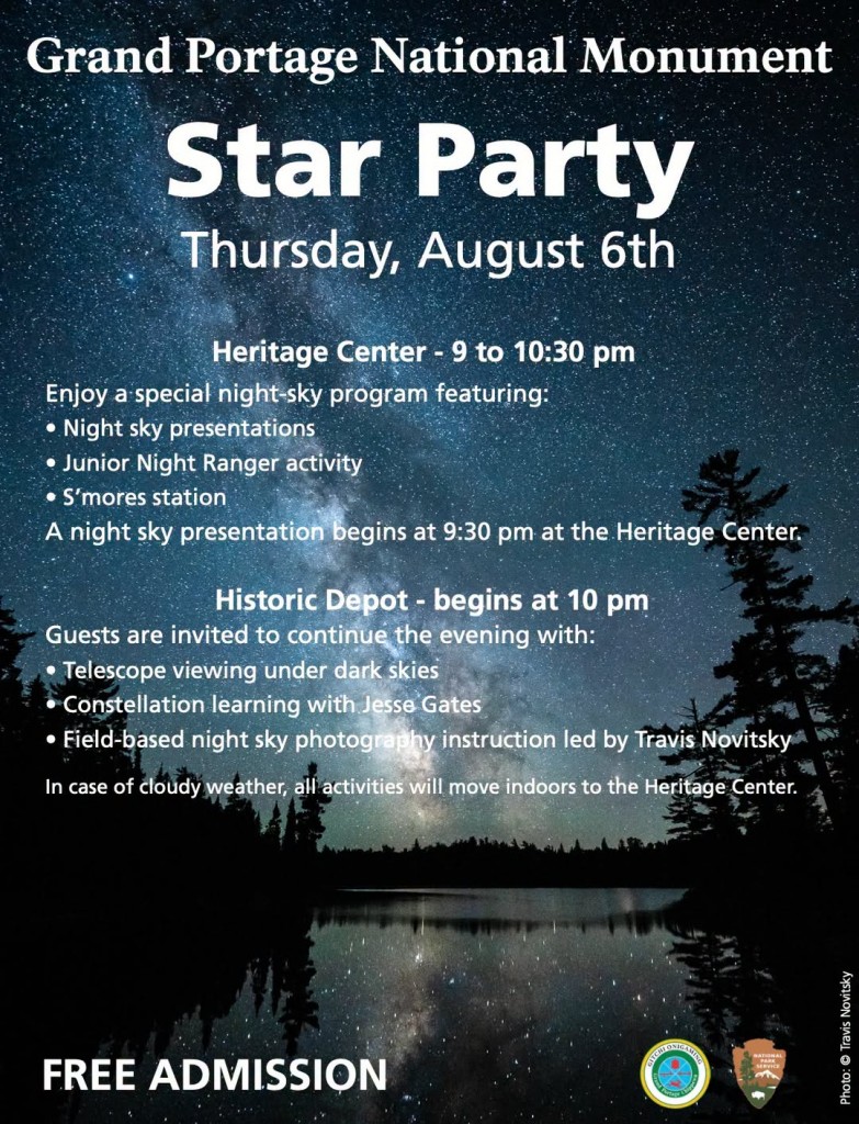 There will be a Star Party at the GrandPortage National Monument on Thursday night.