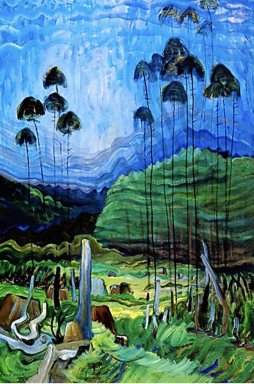 Trees in the sky, oil, by Emily Carr.