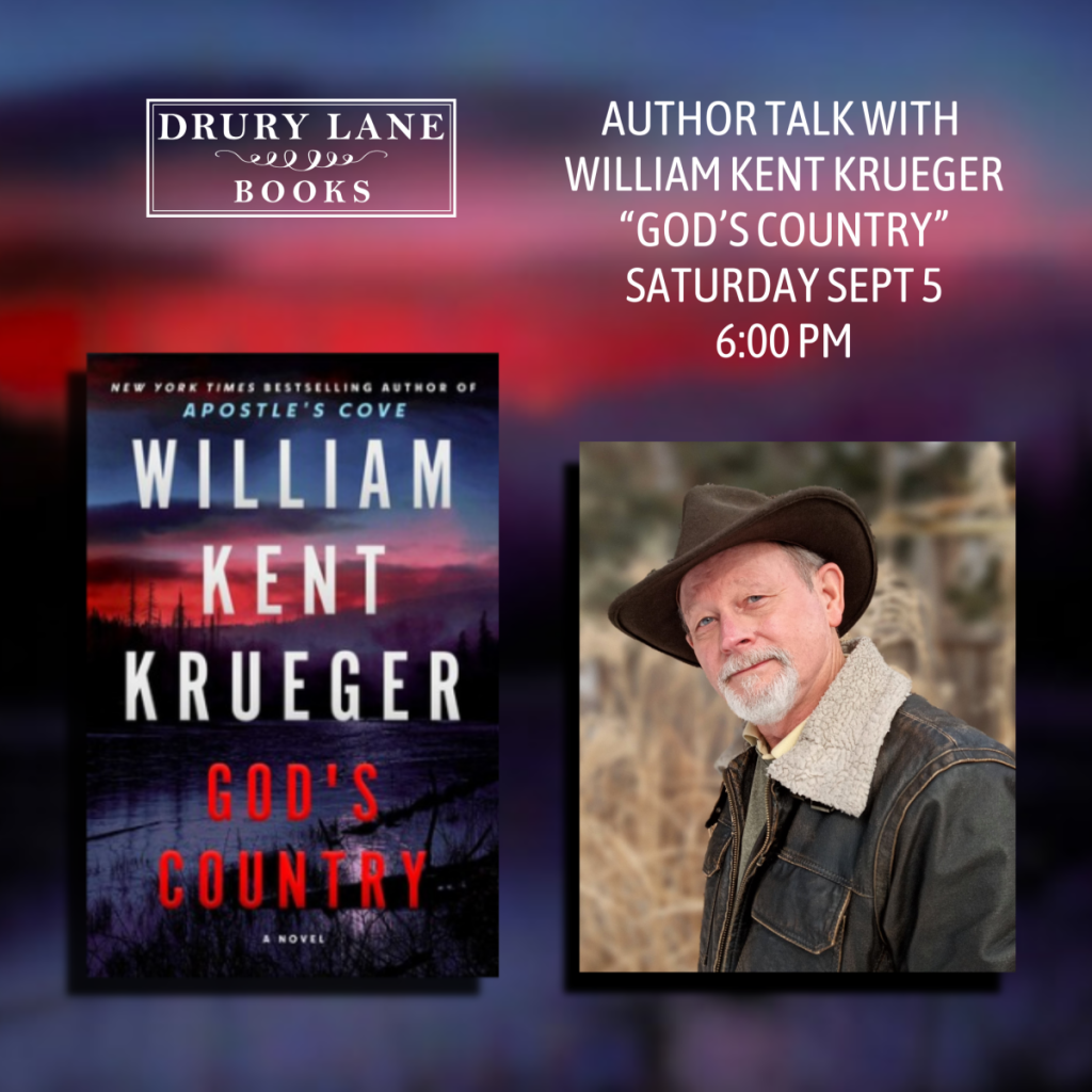 William Kent Krueger will give an Author Talk at Drury Lane Books on Saturday at 6 pm.
